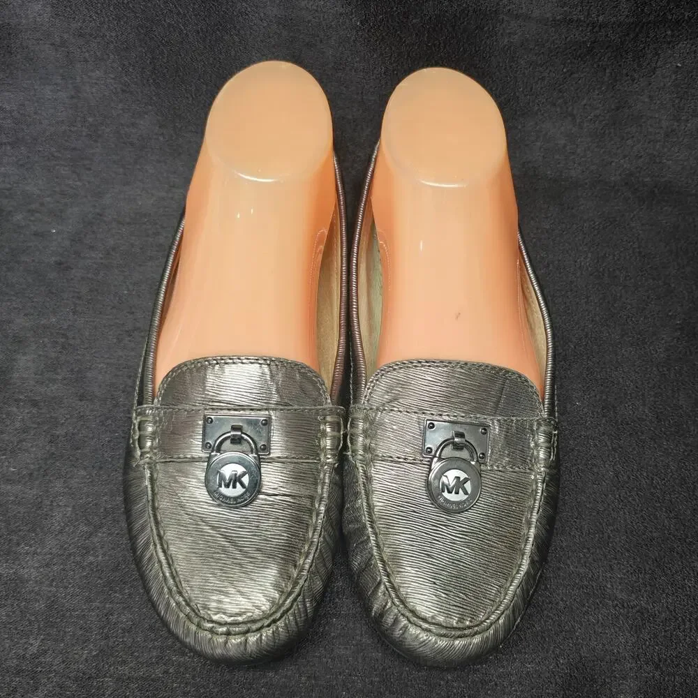 Michael Kors Metallic Gunmetal Gray Hamilton Leather Loafers